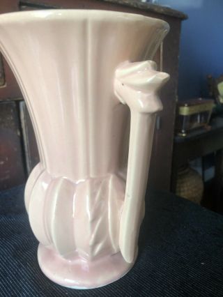 Vintage McCoy Pottery Pink Peach Handled Vase 9” 2