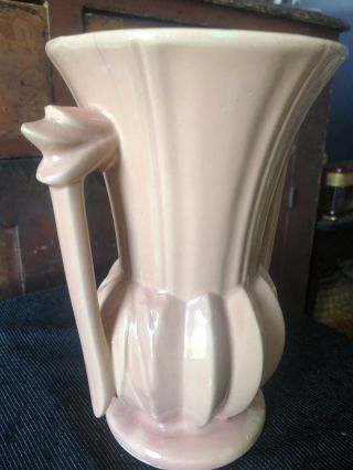 Vintage McCoy Pottery Pink Peach Handled Vase 9” 3