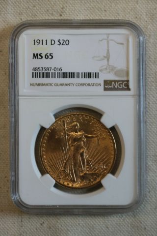 1911 - D $20 St.  Gaudens Double Eagle Ngc Ms65 Saint Ms - 65 Gem
