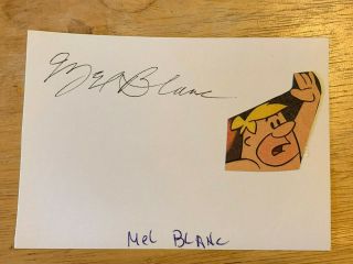 Mel Blanc Autographed Vintage Index Card Barney Rubble Bugs Bunny Voice Actor