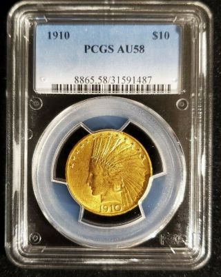 1910 Indian Gold Eagle $10 Coin Pcgs Au - 58