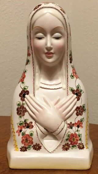 Statue Ceramic Pottery Virgin Mary Giovanni Ronzan Handpainted Italy