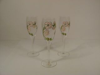 Set 3 Perrier Jouet Belle Epoque Flutes Champagne Crystal Hand Painted Glasses