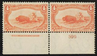 Us Sc 287 Og H { Pl Imprint Pair } 4c Indian Hunting Buffalo Cv$ 250.  00