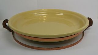 Rare To Find Bauer Pottery Ringware Yellow Serving Dish Bowl & Wood Handle Caddy