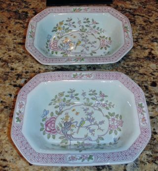 Pair Adams Calyx Ware Singapore Bird Vegetable Bowls,  Early Red Mark 2744