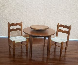 Dollhouse Miniature 1:12 Round Lazy Susan Table Chairs