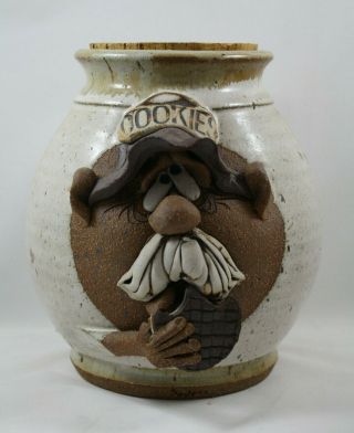 Ugly Funny Face Stoneware Pottery Cookie Jar