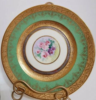 Royal Bavarian Hutschenreuther China Gold Encrusted Floral Center Dinner Plate