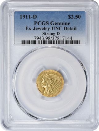 1911 - D $2.  50 Gold Indian Strong D (ex - Jewelry - Unc Details) Pcgs