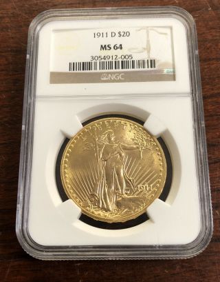 1911 - D $20 St.  Gaudens Double Eagle Gold Ngc Ms64