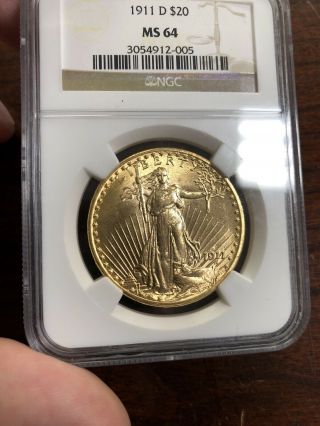 1911 - D $20 St.  Gaudens Double Eagle Gold NGC MS64 3