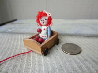 Vintage Dollhouse Miniature Raggedy Ann Toy Doll & Wagon