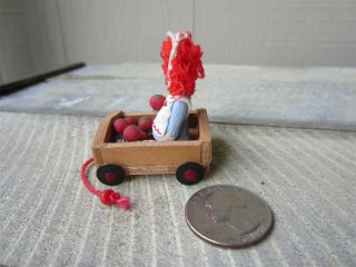 Vintage Dollhouse Miniature Raggedy Ann Toy Doll & Wagon 3