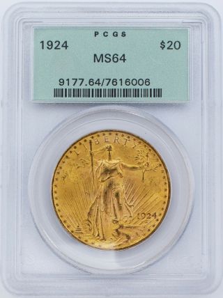 1924 $20 Saint Gaudens Double Eagle Gold Coin Pcgs Ms 64 Philadelphia Minted T