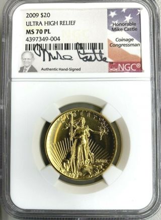 2009 $20 Gold Us Double Eagle Ultra High Relief Ngc Ms70 Pl Mike Castle