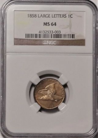 1858 1c Ngc Ms 64 Fs - 901 Low Leaves Gem Uncirculated Unc Flying Eagle Cent Coin