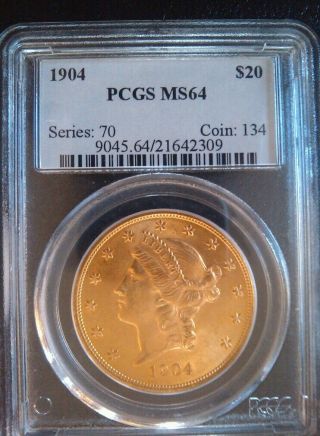 1904 Liberty Double Eagle $20 Gold Pcgs Ms64 Rare - Uncirculated