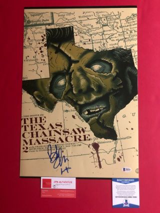 Bob Elmore Texas Chainsaw Massacre Leatherface Signed 12x18 Poster Beckett