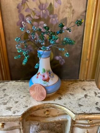 Miniature Hand Painted Porcelain Vase With Glass Bead Flowers