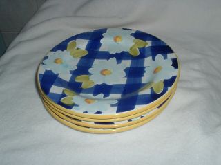 Horchow Italy Blue & White Flowers Floral Salad Plates 8 1/2 " Set Of 4