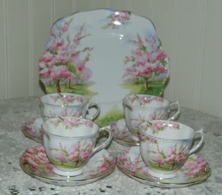 Vintage Royal Albert Blossom Time 9 Piece Tea Set England Pink Blossoms