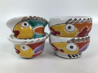 Set Of 4 Desimone Italy Small Bowls Dishes Fish Colorful Ceramic Art Pottery