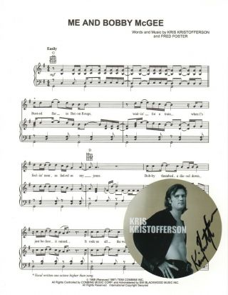Kris Kristofferson Real Hand Signed Me And Bobby Mcgee Sheet Music 1