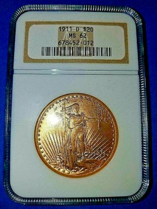 1911 - D Us St.  Gaudens Double Eagle $20 Gold Coin Ngc Ms 62.
