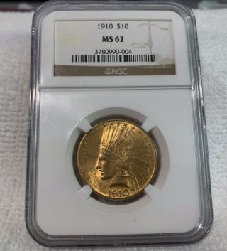 1910 Indian Head Eagle Gold $10 Ms 62 Ngc