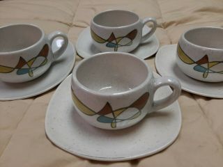 Vintage Metlox Atomic Freeform Poppytrail Cups And Saucers - Set Of Four