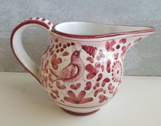 Vintage Augusta Deruta Pottery Pitcher Jug Hand Made In Italy Red