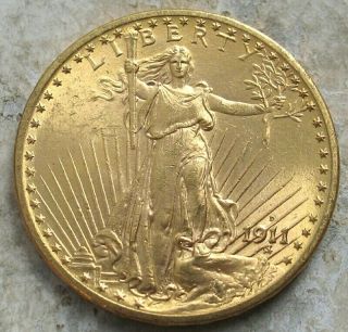 1911 - D $20 Saint Gaudens Gold Coin.  Ch/gem Bu