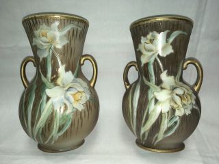 2 Rare Antique Nippon Morimura Hand Painted Moriage Floral Vases 6 " R