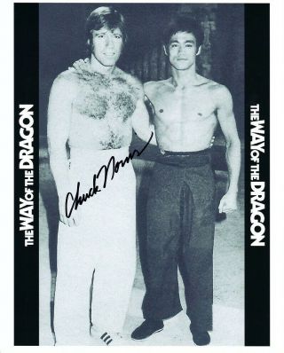 Chuck Norris Signed Bruce Lee Martial Arts Movie Set 8x10 W/ Way Of Dragon