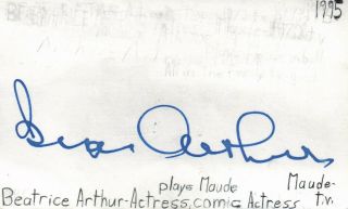Beatrice Arthur Actress Comedian Maude Tv Show Autographed Signed Index Card