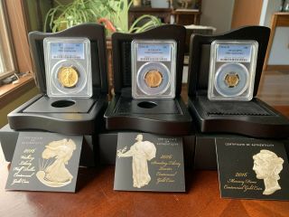 2016 - W 3 Coin Gold 100 Year Centennial Anniversary,  Dime,  Quarter,  Half Dollar.