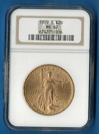 1909 - S Us St.  Gaudens Double Eagle $20 Gold Coin Ngc Ms 62