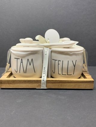 Rae Dunn By Magenta L/l " Jam  Jelly " Wood Tray Cellar Gift Set Nwt