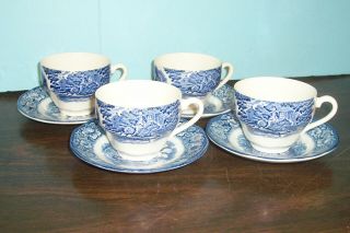 4 Liberty Blue Cups & Saucers Old North Church Us