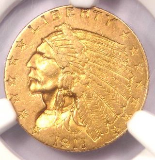 1911 - D Indian Gold Quarter Eagle $2.  50 Coin (weak D) - Ngc Au55 - $2,  850 Value