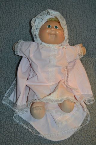1985 Coleco Cabbage Patch Kid Preemie Girl Doll Green Eye Blond Clothes