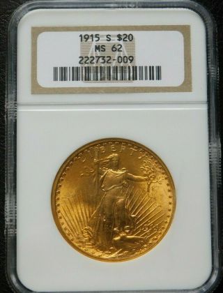 1915 - S Us St.  Gaudens Double Eagle $20 Gold Coin Older Holder Ngc Ms - 62