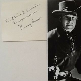 Randolph Scott Signed Card Photo Movie Actor Westerns Cowboy Blazing Saddles