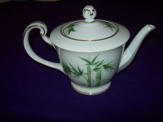 Vintage Noritake Porcelain Bamboo Teapot Lid Gold Accents 6 1/2 " Tall