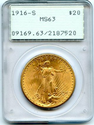C12958 - 1916 - S $20 Gold Saint Gaudens Double Eagle Pcgs Ms63 Rattler