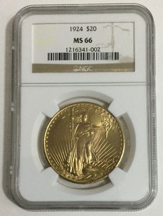 1924 $20 Gold Saint Gaudens Ngc Ms66 Gem Graded Philadelphia Minted Double Eagle