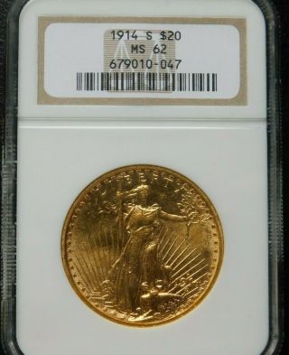 1914 - S Us St.  Gaudens Double Eagle $20 Gold Coin Older Holder Ngc Ms - 62