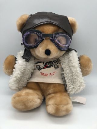 Aviator Pilot Teddy Bear With Goggles Bomber Jacket Stuffed Animal Bruch Pilot