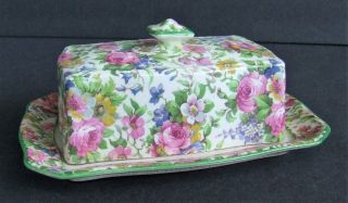 Vtg Royal Winton Grimwades Summertime Chintz Floral Covered Butter/cheese Dish
